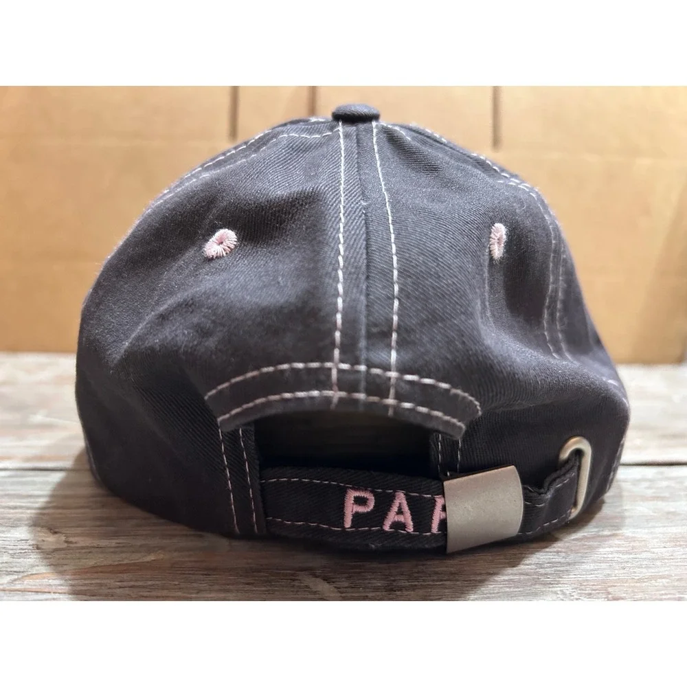 Paris France Eiffel Tower Baseball Cap Pink Charcoal Cotton Adjustable Hat